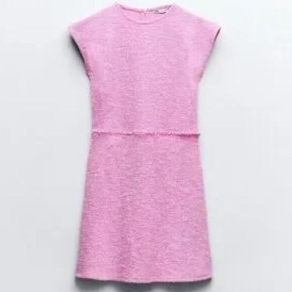 Zara Pink Jacquard Textured Terry Mini Dress Size Small - Picture 7 of 8